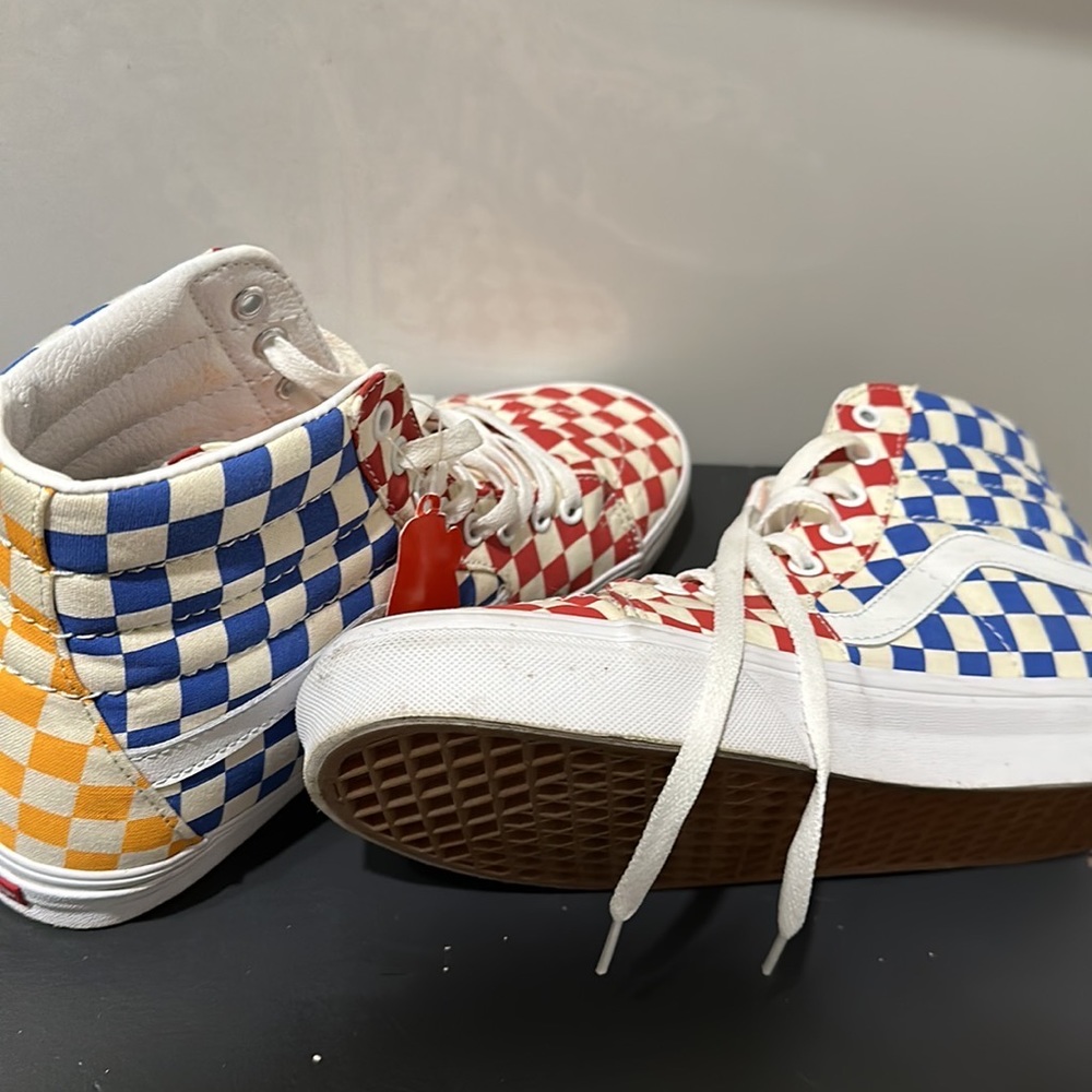 Vans new men’s high top checker yellow blue red